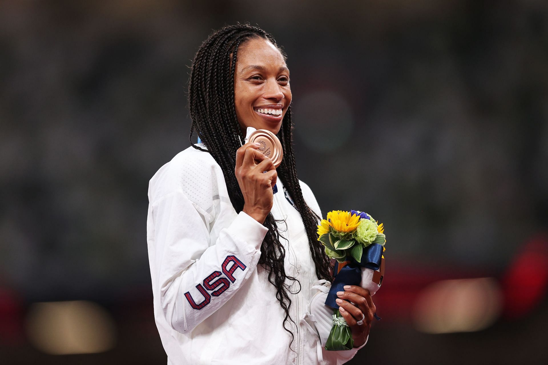 Allyson Felix at Tokyo Olympics 2020. (Photo by Patrick Smith/Getty Images)